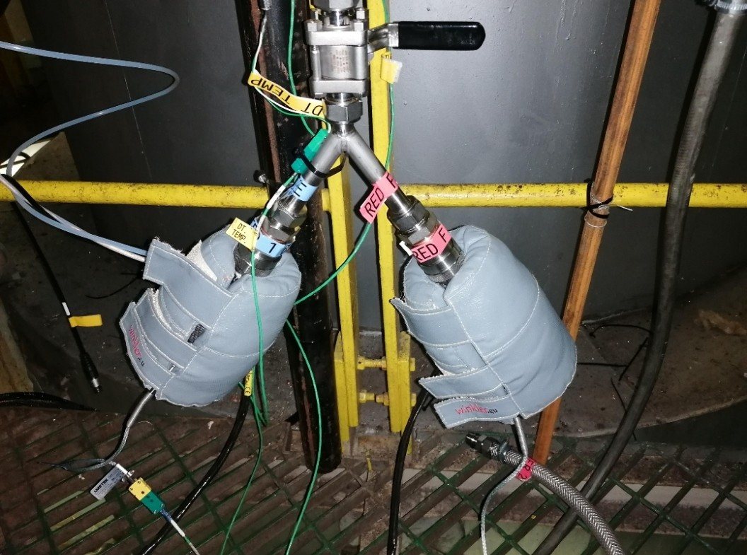 Two PM filter holders installed in parallel, with heating jackets